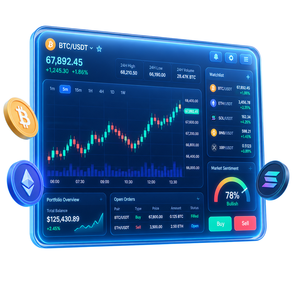 Illustrated trading dashboard with candlestick chart used in NordicFX platform research